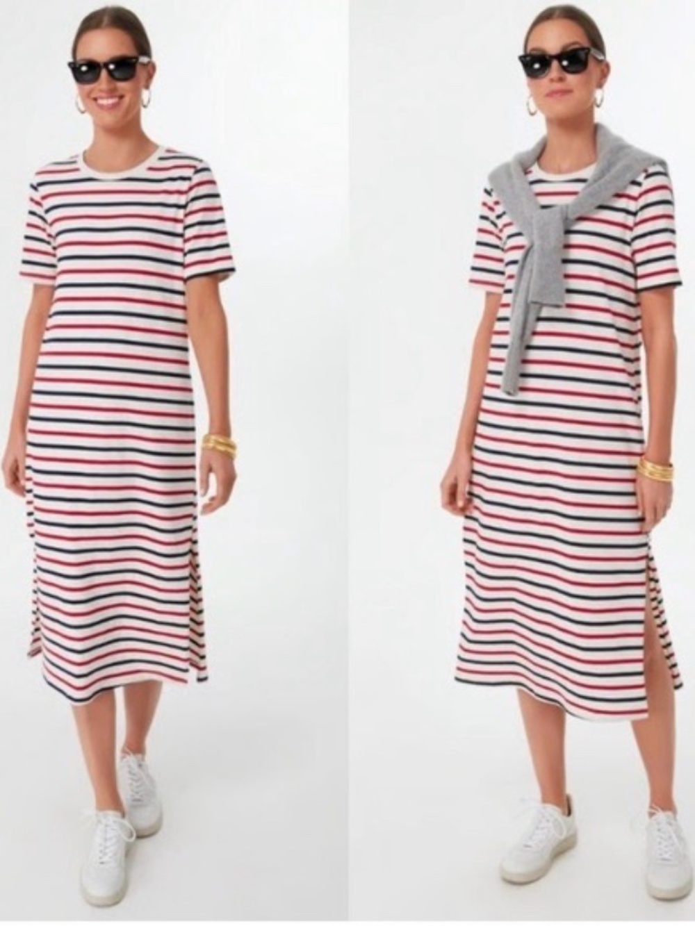 Tuckernuck Pomander Place Stripe Midi T-Shirt Dress red White Blue M